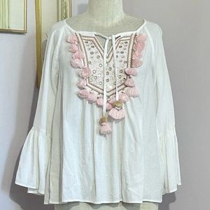 Lilly Pulitzer Boho Tassel Fringe Peasant Blouse XS